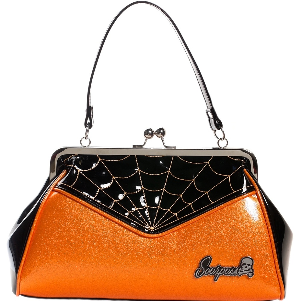 Sourpuss Orange and Black Spiderweb Satchel